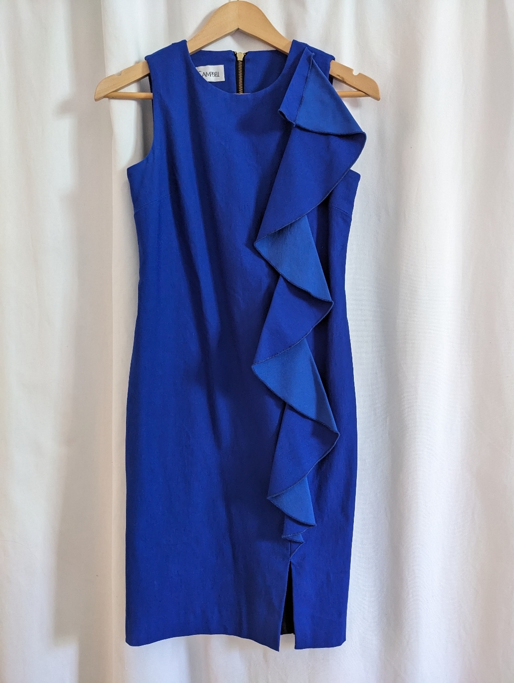 Sara Campbell Dress Size 2 Royal Blue Stretch Side Ruffle Sheath USA